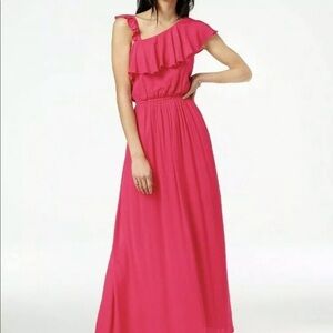 Hot Pink One Shoulder Cinched Waist Maxi Dress | M